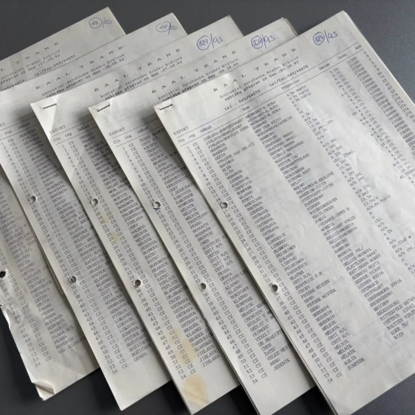 Ukázka seznamů nabídek faxovaných v roce 1993